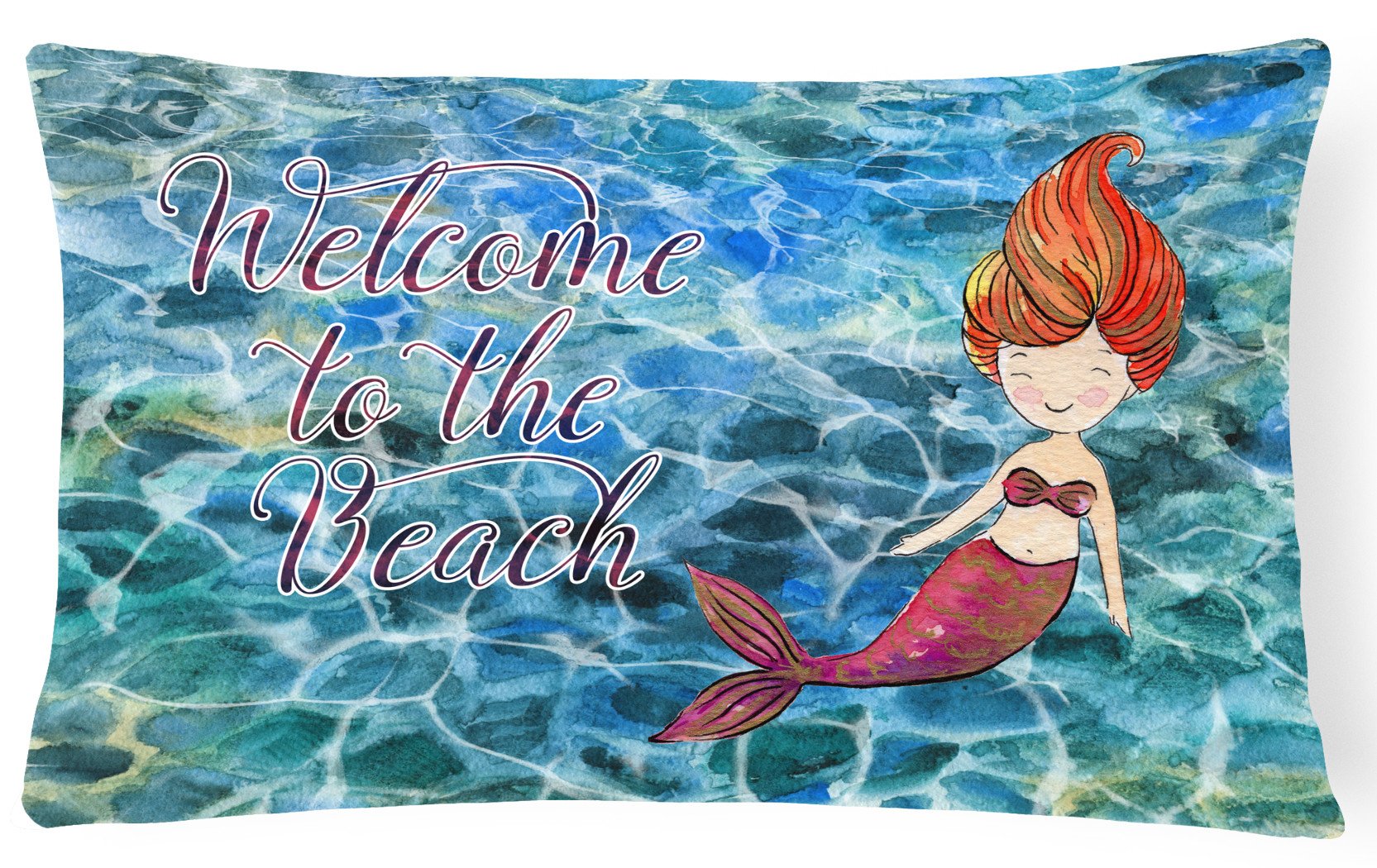 Mermaid Water Welcome Decorative Throw Pillow 12x16 Indoor Outdoor Accent Cushion, Fabric Cover with Insert for Sofa, Bed, Porch & Living Room