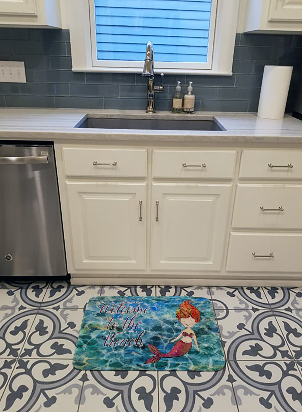 Mermaid Water Welcome Memory Foam Kitchen Mat Machine Washable Anti-Fatigue Cushion Comfort Bath or Kitchen Rug