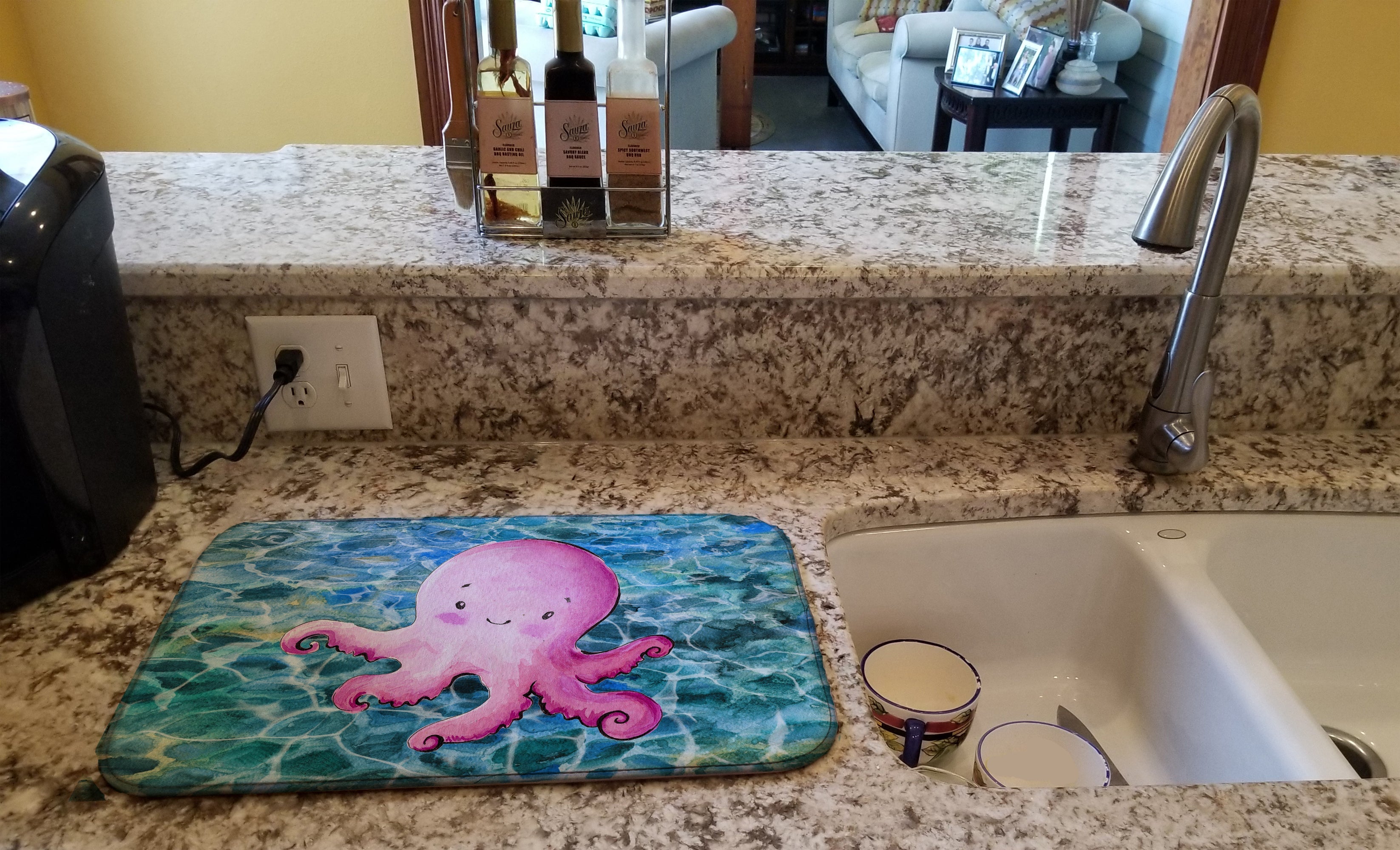 Octopus Dish Drying Mat Absorbent Dish Drying Mat Pad for Kitchen Counter Dish Drainer Mat for Countertop, 14 x 21", Multicolor