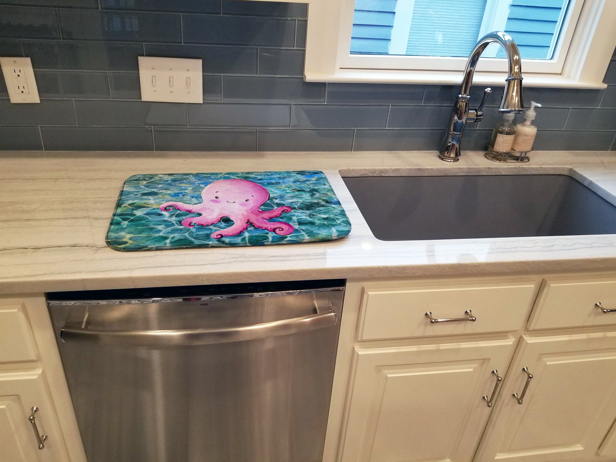 Octopus Dish Drying Mat Absorbent Dish Drying Mat Pad for Kitchen Counter Dish Drainer Mat for Countertop, 14 x 21", Multicolor