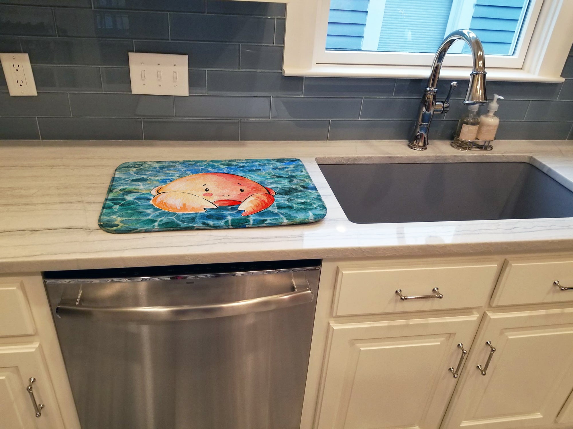 Crab Dish Drying Mat Absorbent Dish Drying Mat Pad for Kitchen Counter Dish Drainer Mat for Countertop, 14 x 21", Multicolor