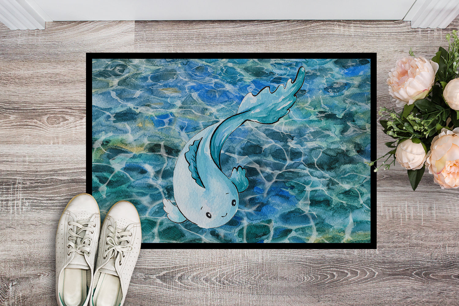 Blue Fish Doormat Indoor Outdoor 24H X 36W Front Door Mat Rugs for Entryway, Non Slip Washable Low Pile,