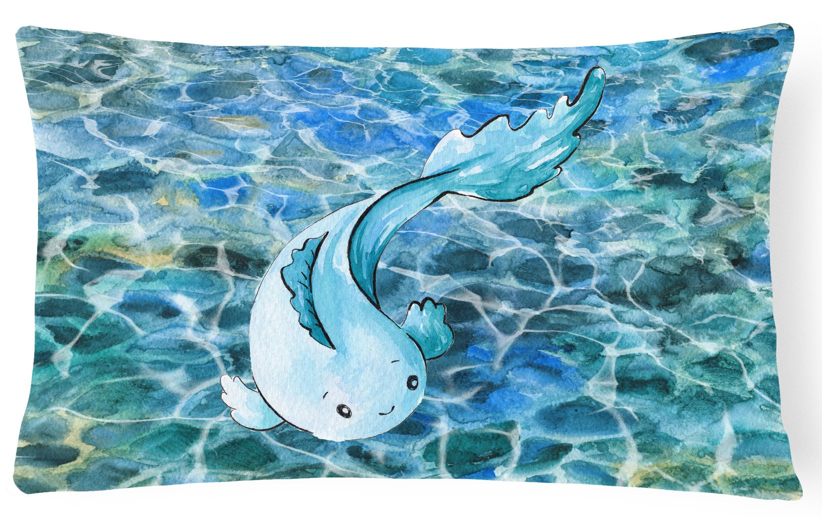 Blue Fish Decorative Throw Pillow 12x16 Indoor Outdoor Accent Cushion, Fabric Cover with Insert for Sofa, Bed, Porch & Living Room