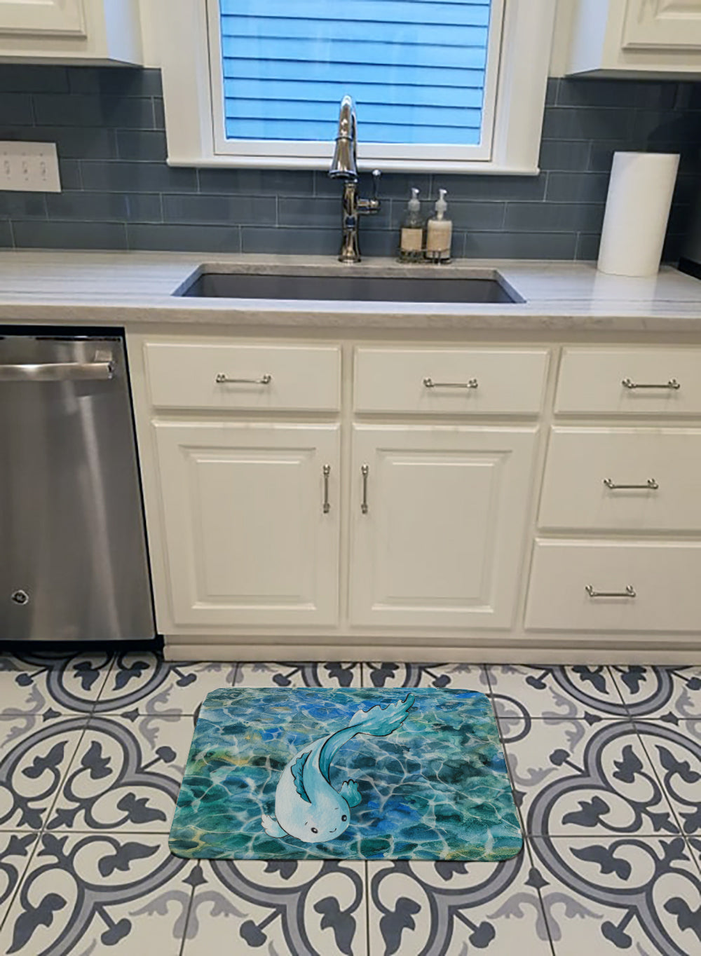 Blue Fish Memory Foam Kitchen Mat Machine Washable Anti-Fatigue Cushion Comfort Bath or Kitchen Rug