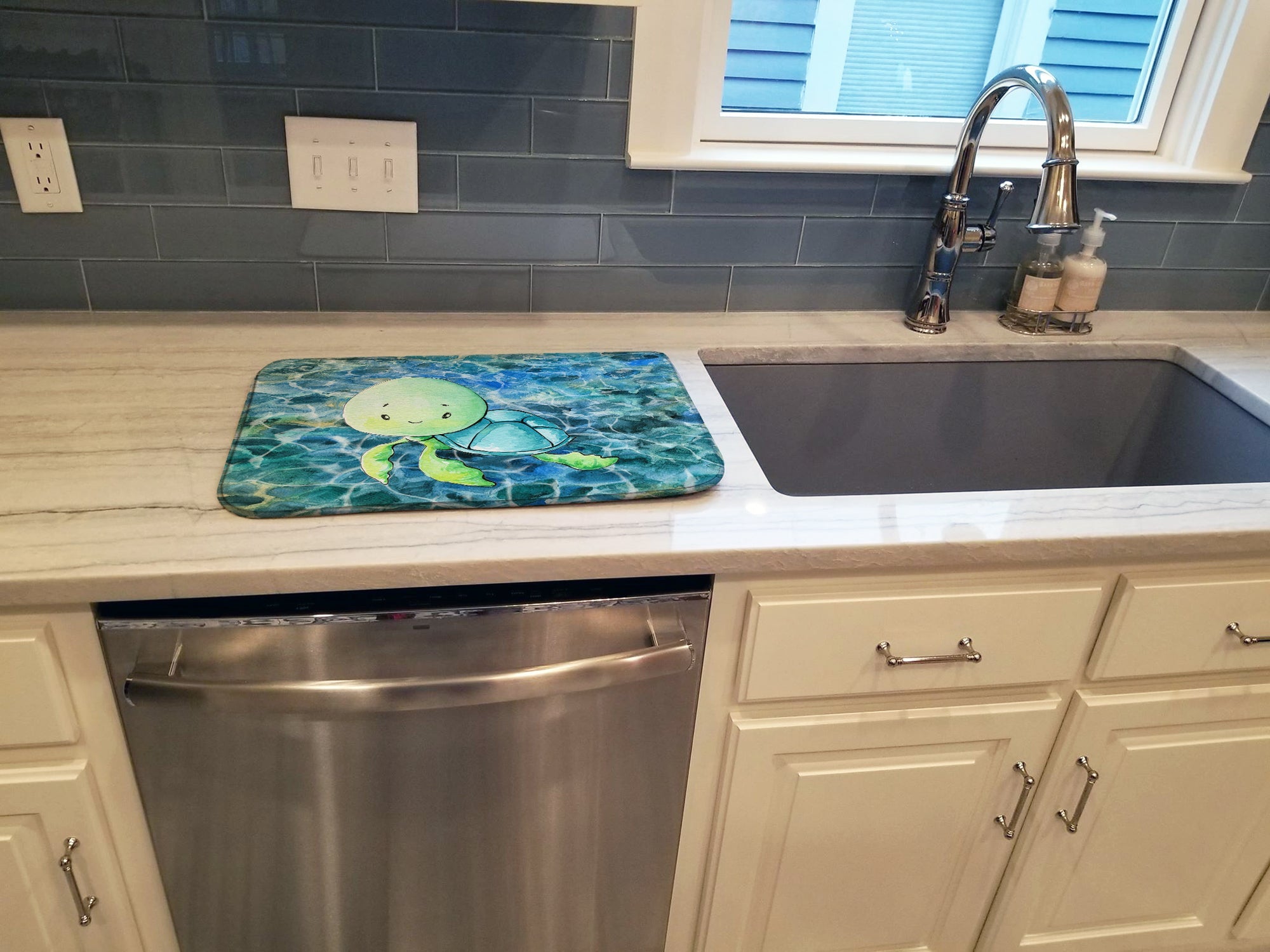 Sea Turtle Dish Drying Mat Absorbent Dish Drying Mat Pad for Kitchen Counter Dish Drainer Mat for Countertop, 14 x 21", Multicolor
