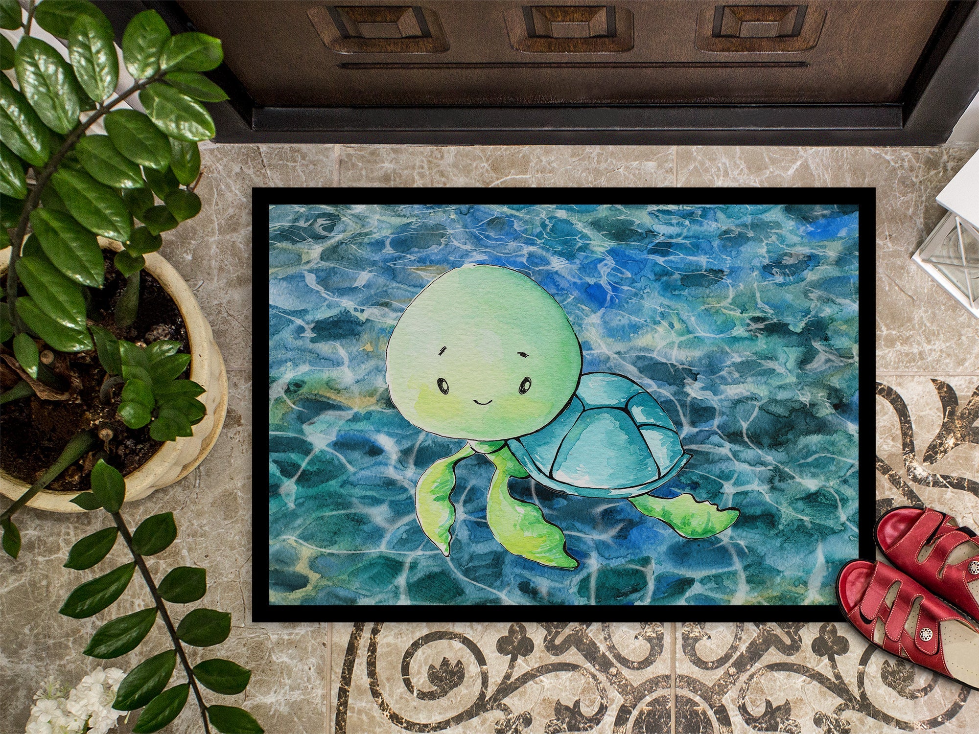 Sea Turtle Doormat Indoor Outdoor 24H X 36W Front Door Mat Rugs for Entryway, Non Slip Washable Low Pile,
