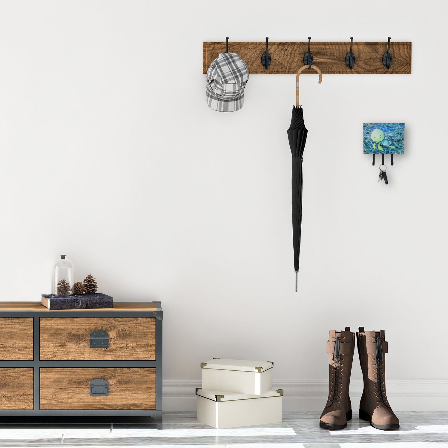 Sea Turtle Leash or Key Holder Wall Hooks, Coat Rack Wall Mount, for Hanging Keys, Towels, Aprons, Leashes