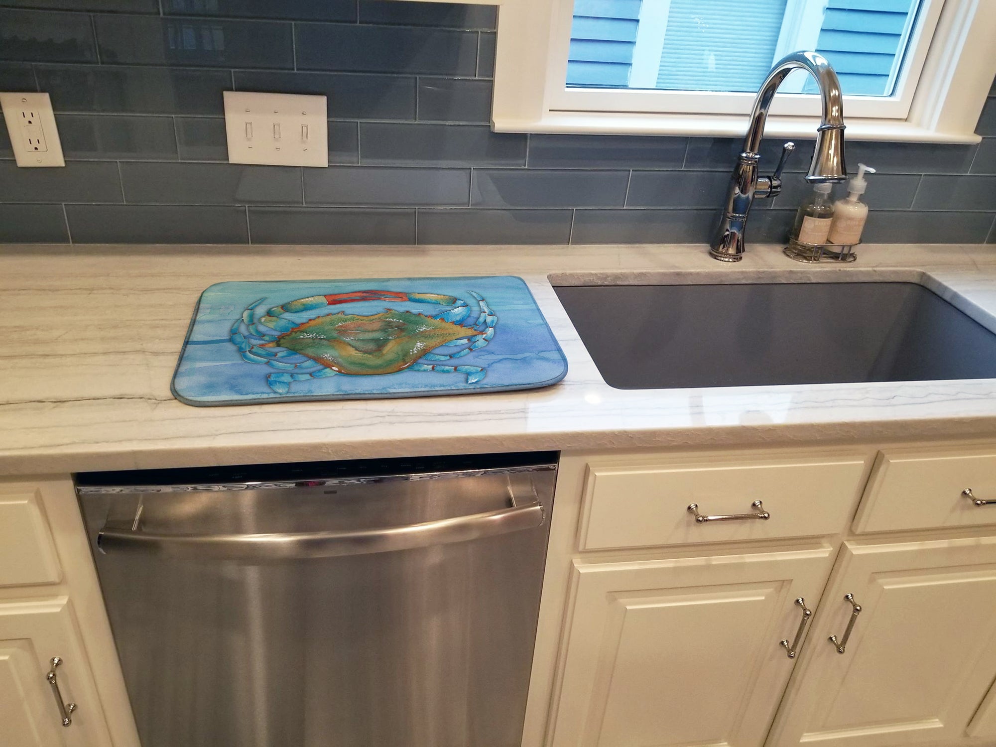 Blue Crab Dish Drying Mat Absorbent Dish Drying Mat Pad for Kitchen Counter Dish Drainer Mat for Countertop, 14 x 21", Multicolor