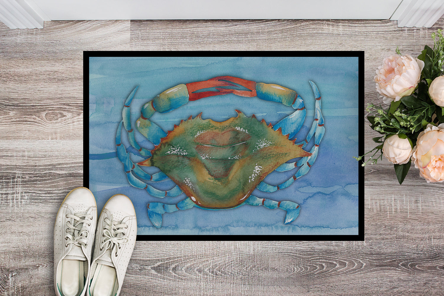 Blue Crab Doormat Indoor Outdoor 24H X 36W Front Door Mat Rugs for Entryway, Non Slip Washable Low Pile,