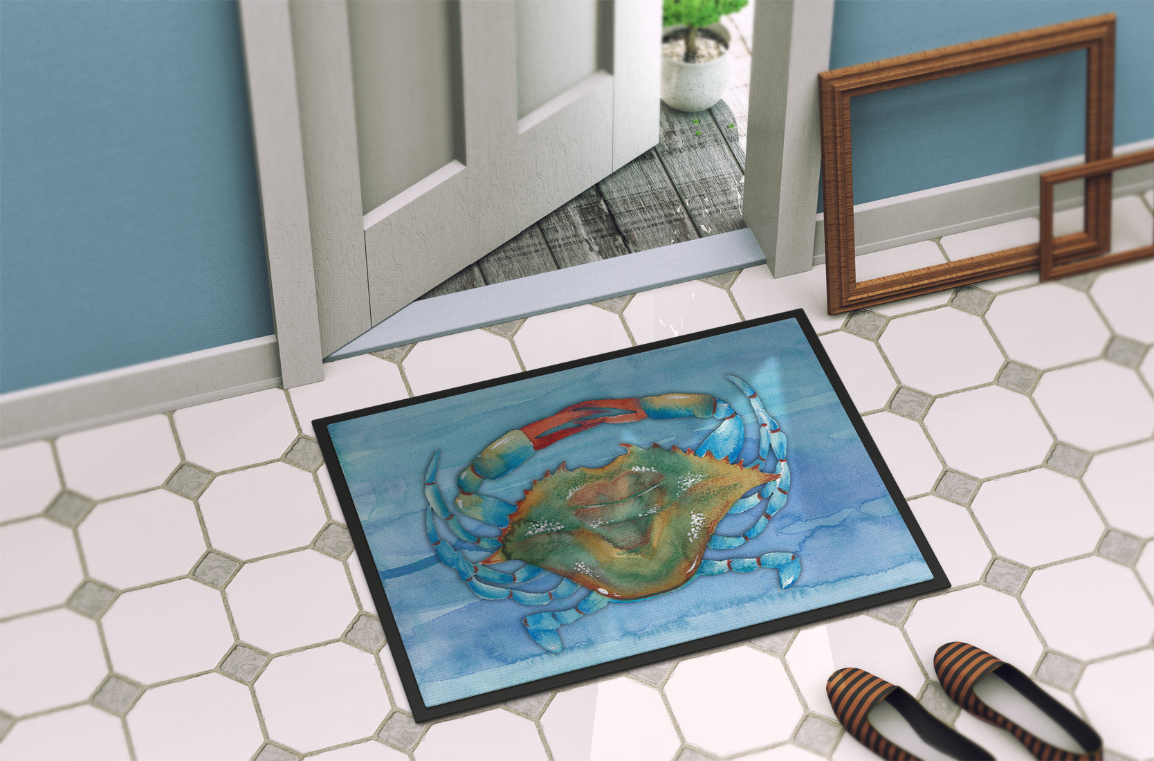 Blue Crab Doormat Indoor Outdoor 24H X 36W Front Door Mat Rugs for Entryway, Non Slip Washable Low Pile,