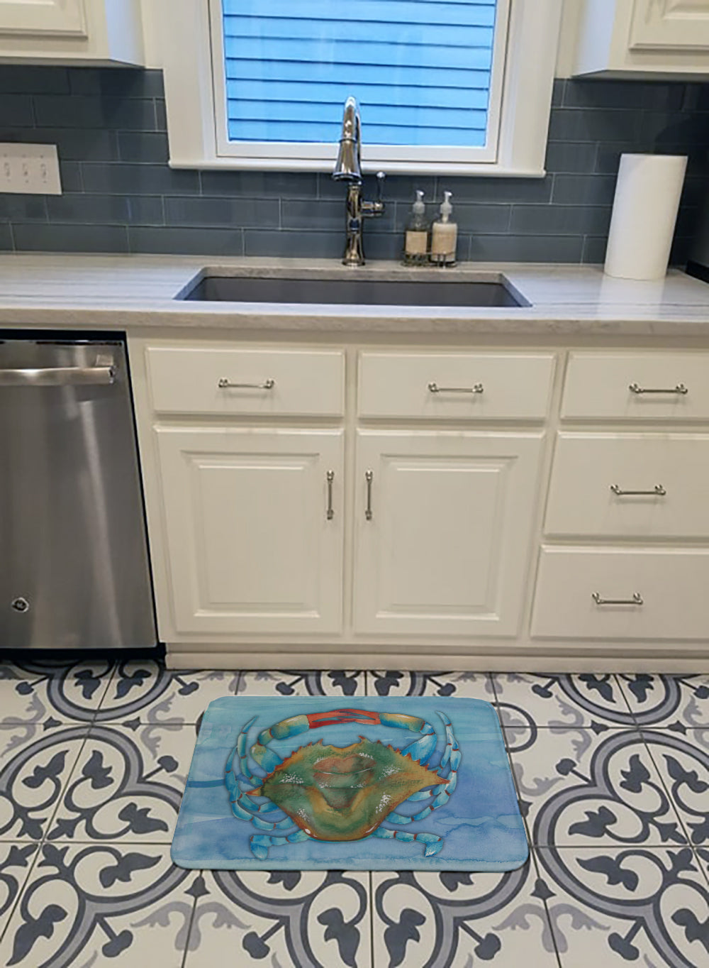 Blue Crab Memory Foam Kitchen Mat Machine Washable Anti-Fatigue Cushion Comfort Bath or Kitchen Rug