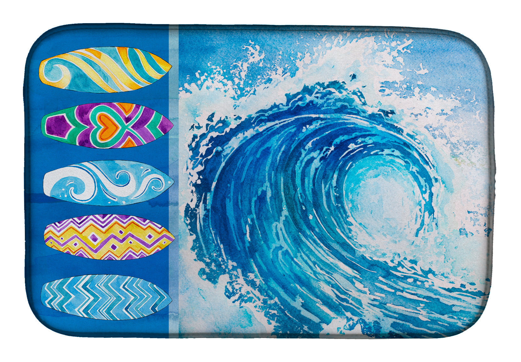Surf Boards and Wave Dish Drying Mat Absorbent Dish Drying Mat Pad for Kitchen Counter Dish Drainer Mat for Countertop, 14 x 21", Multicolor