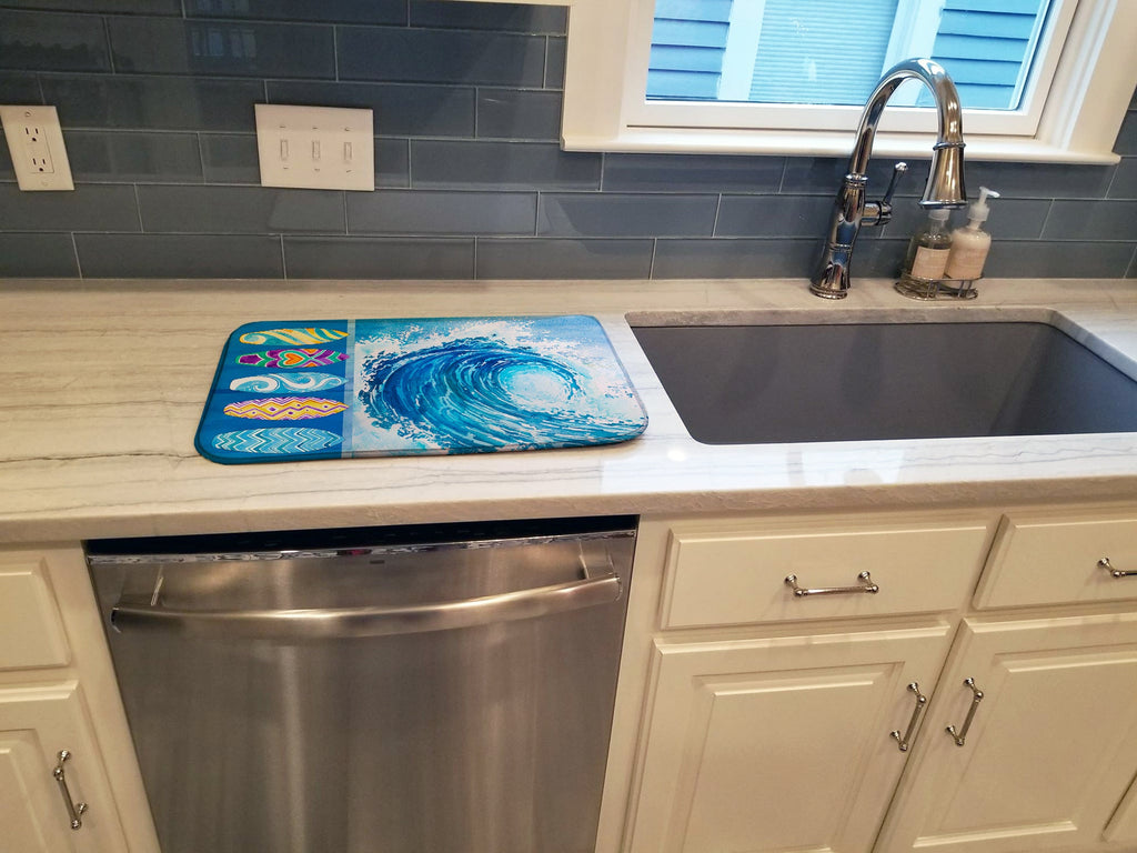 Surf Boards and Wave Dish Drying Mat Absorbent Dish Drying Mat Pad for Kitchen Counter Dish Drainer Mat for Countertop, 14 x 21", Multicolor