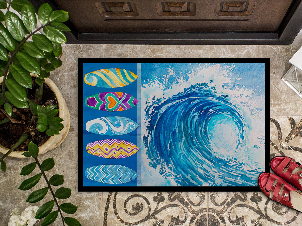 Surf Boards and Wave Doormat Indoor Outdoor 24H X 36W Front Door Mat Rugs for Entryway, Non Slip Washable Low Pile,