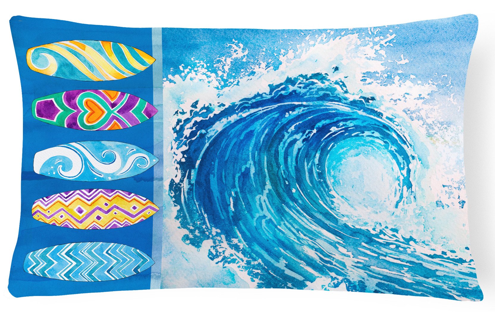 Surf Boards and Wave Decorative Throw Pillow 12x16 Indoor Outdoor Accent Cushion, Fabric Cover with Insert for Sofa, Bed, Porch & Living Room