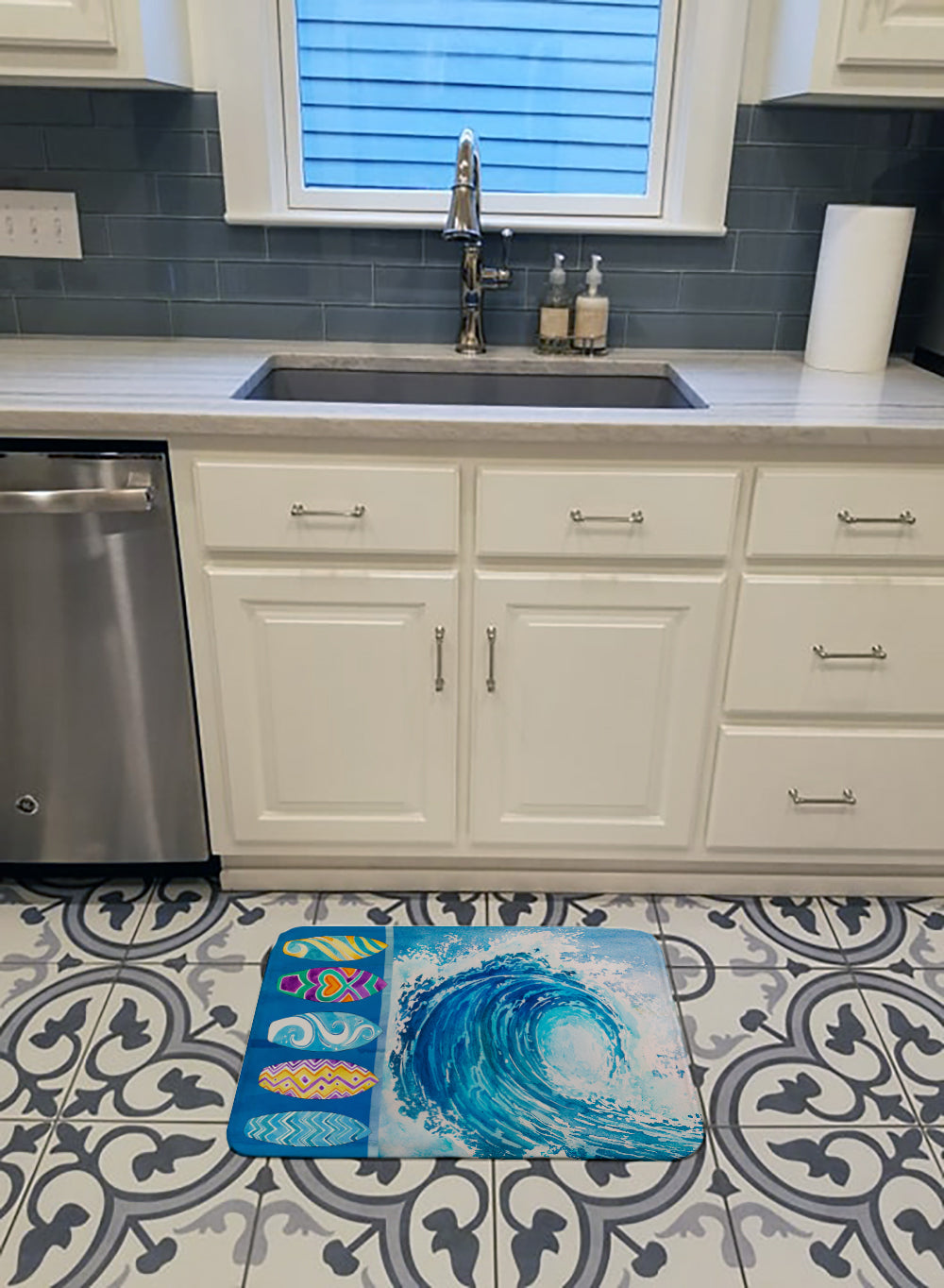 Surf Boards and Wave Memory Foam Kitchen Mat Machine Washable Anti-Fatigue Cushion Comfort Bath or Kitchen Rug