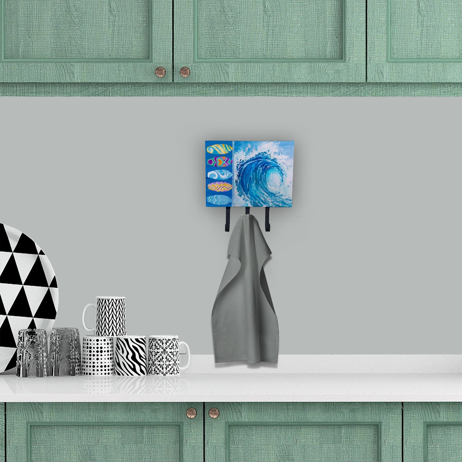 Surf Boards and Wave Leash or Key Holder Wall Hooks, Coat Rack Wall Mount, for Hanging Keys, Towels, Aprons, Leashes