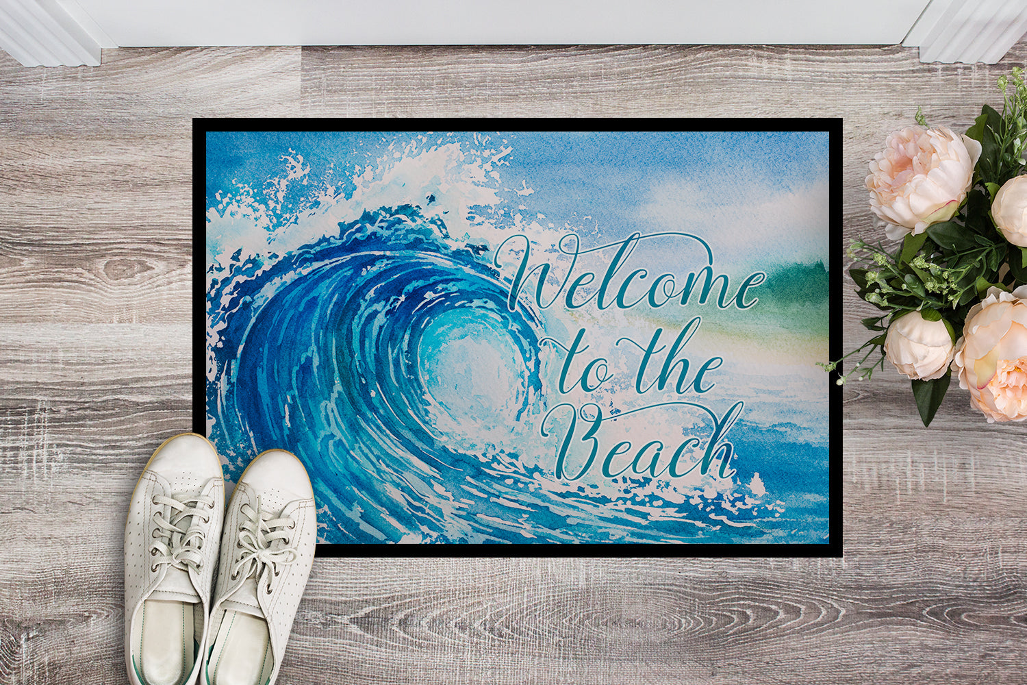 Wave Welcome Doormat Indoor Outdoor 24H X 36W Front Door Mat Rugs for Entryway, Non Slip Washable Low Pile,