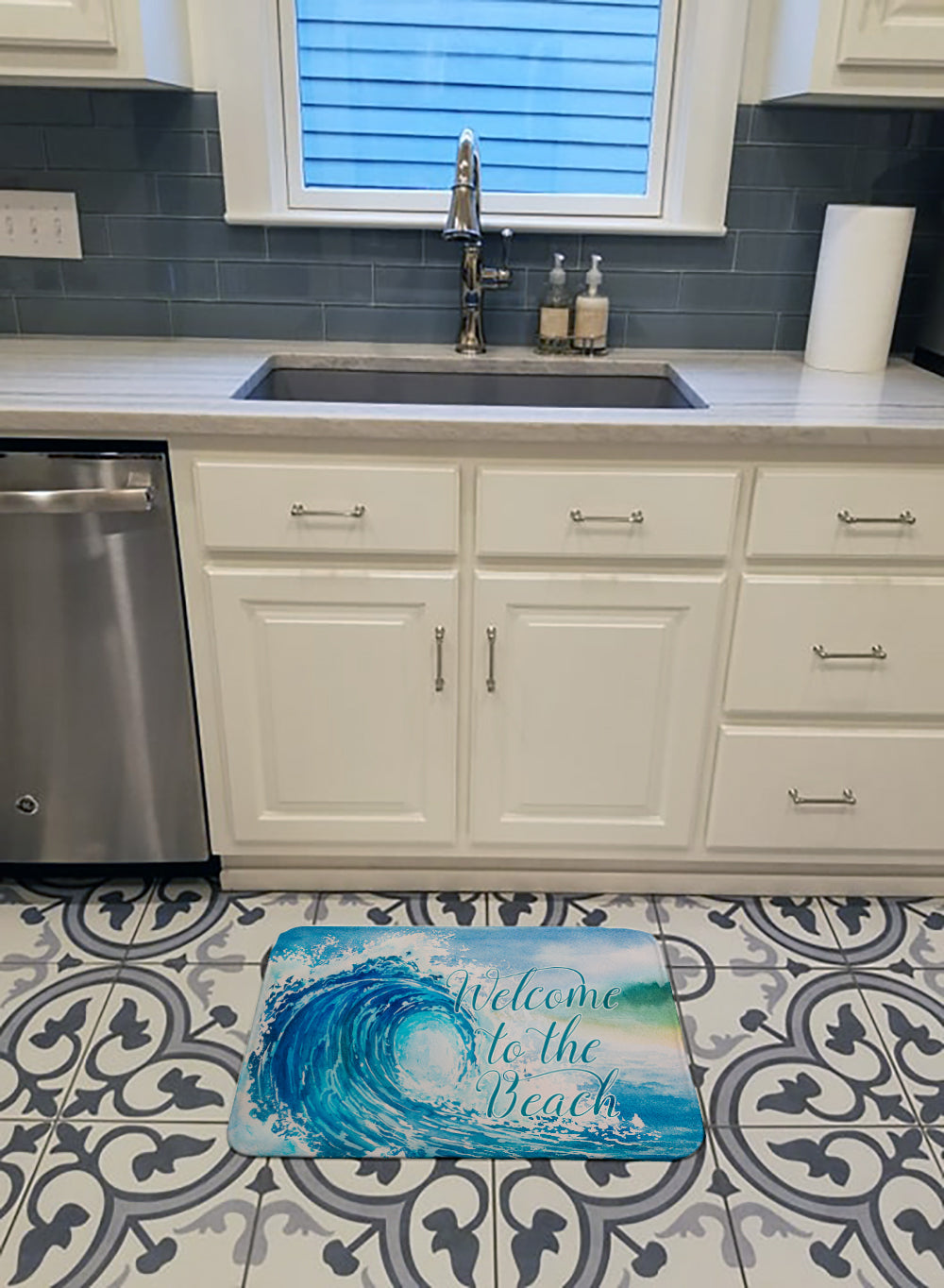 Wave Welcome Memory Foam Kitchen Mat Machine Washable Anti-Fatigue Cushion Comfort Bath or Kitchen Rug