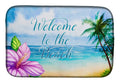 Beach Scene Welcome Dish Drying Mat Absorbent Dish Drying Mat Pad for Kitchen Counter Dish Drainer Mat for Countertop, 14 x 21", Multicolor