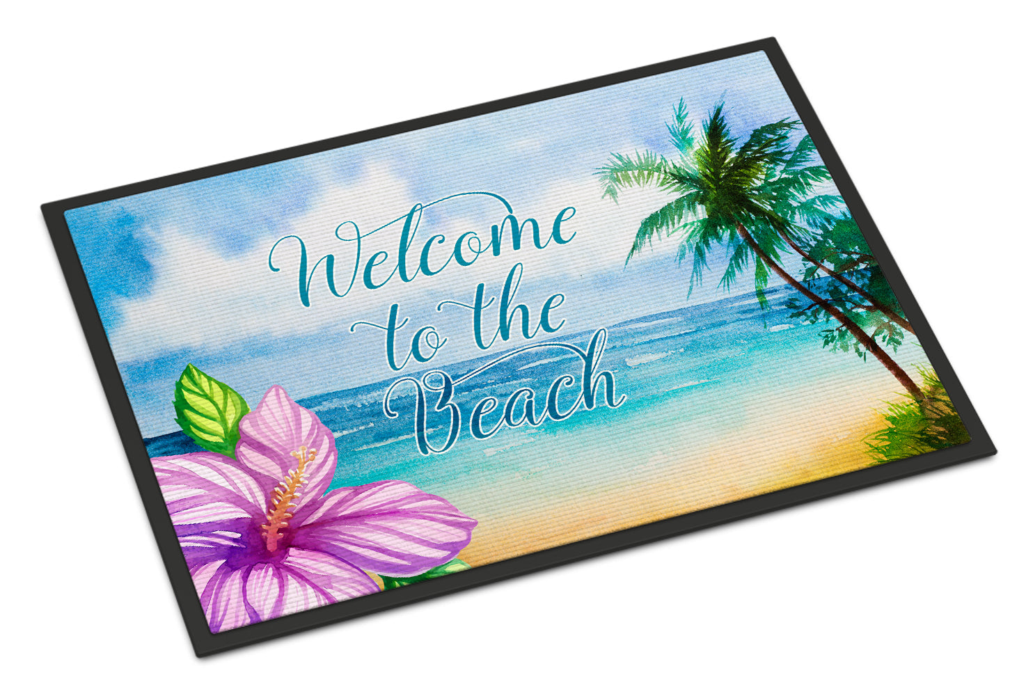 Beach Scene Welcome Doormat Indoor Outdoor 24H X 36W Front Door Mat Rugs for Entryway, Non Slip Washable Low Pile,