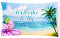 Beach Scene Welcome Decorative Throw Pillow 12x16 Indoor Outdoor Accent Cushion, Fabric Cover with Insert for Sofa, Bed, Porch & Living Room
