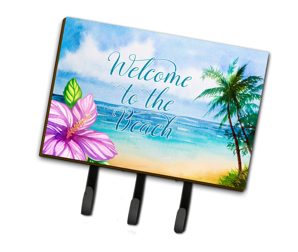 Beach Scene Welcome Leash or Key Holder Wall Hooks, Coat Rack Wall Mount, for Hanging Keys, Towels, Aprons, Leashes
