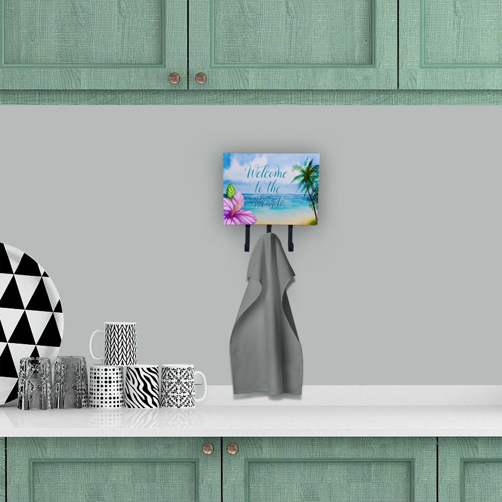 Beach Scene Welcome Leash or Key Holder Wall Hooks, Coat Rack Wall Mount, for Hanging Keys, Towels, Aprons, Leashes