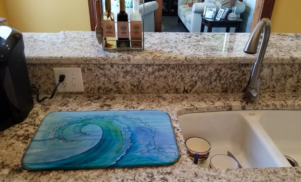 Abstract Wave Dish Drying Mat Absorbent Dish Drying Mat Pad for Kitchen Counter Dish Drainer Mat for Countertop, 14 x 21", Multicolor