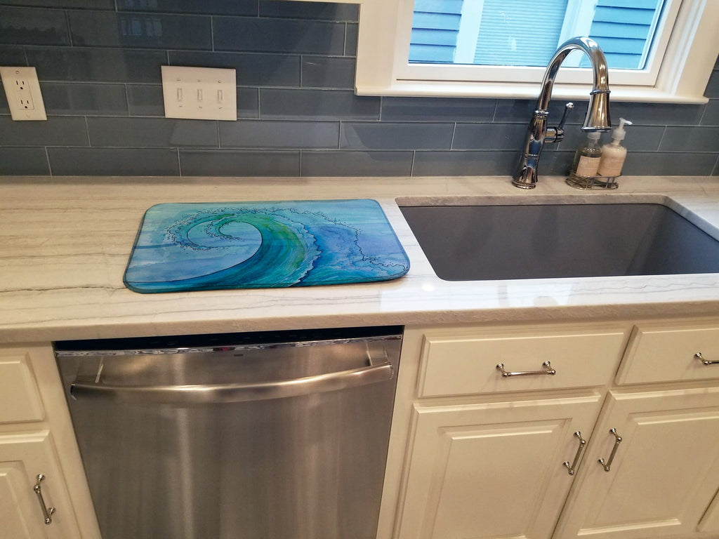 Abstract Wave Dish Drying Mat Absorbent Dish Drying Mat Pad for Kitchen Counter Dish Drainer Mat for Countertop, 14 x 21", Multicolor