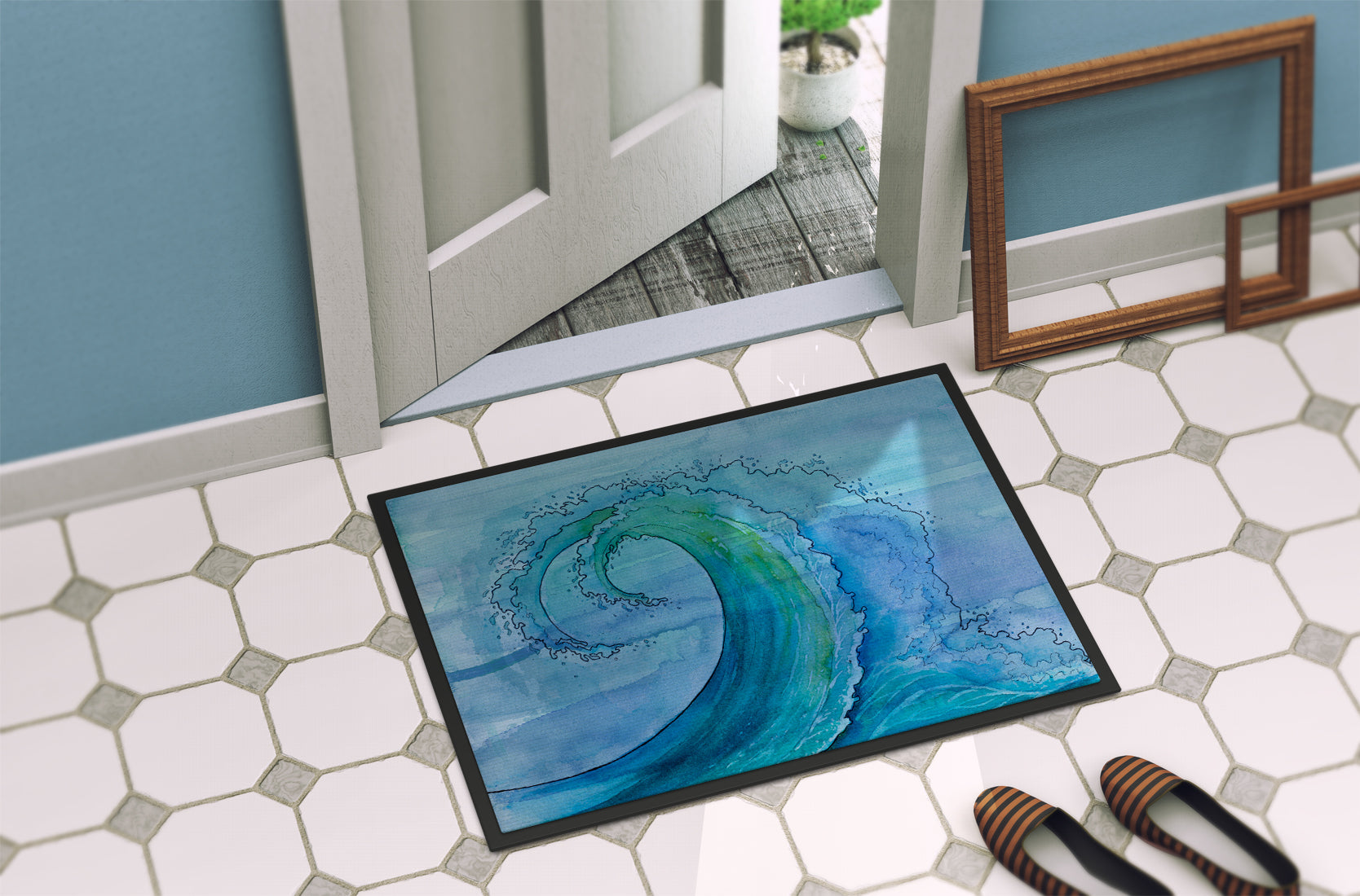 Abstract Wave Doormat Indoor Outdoor 24H X 36W Front Door Mat Rugs for Entryway, Non Slip Washable Low Pile,