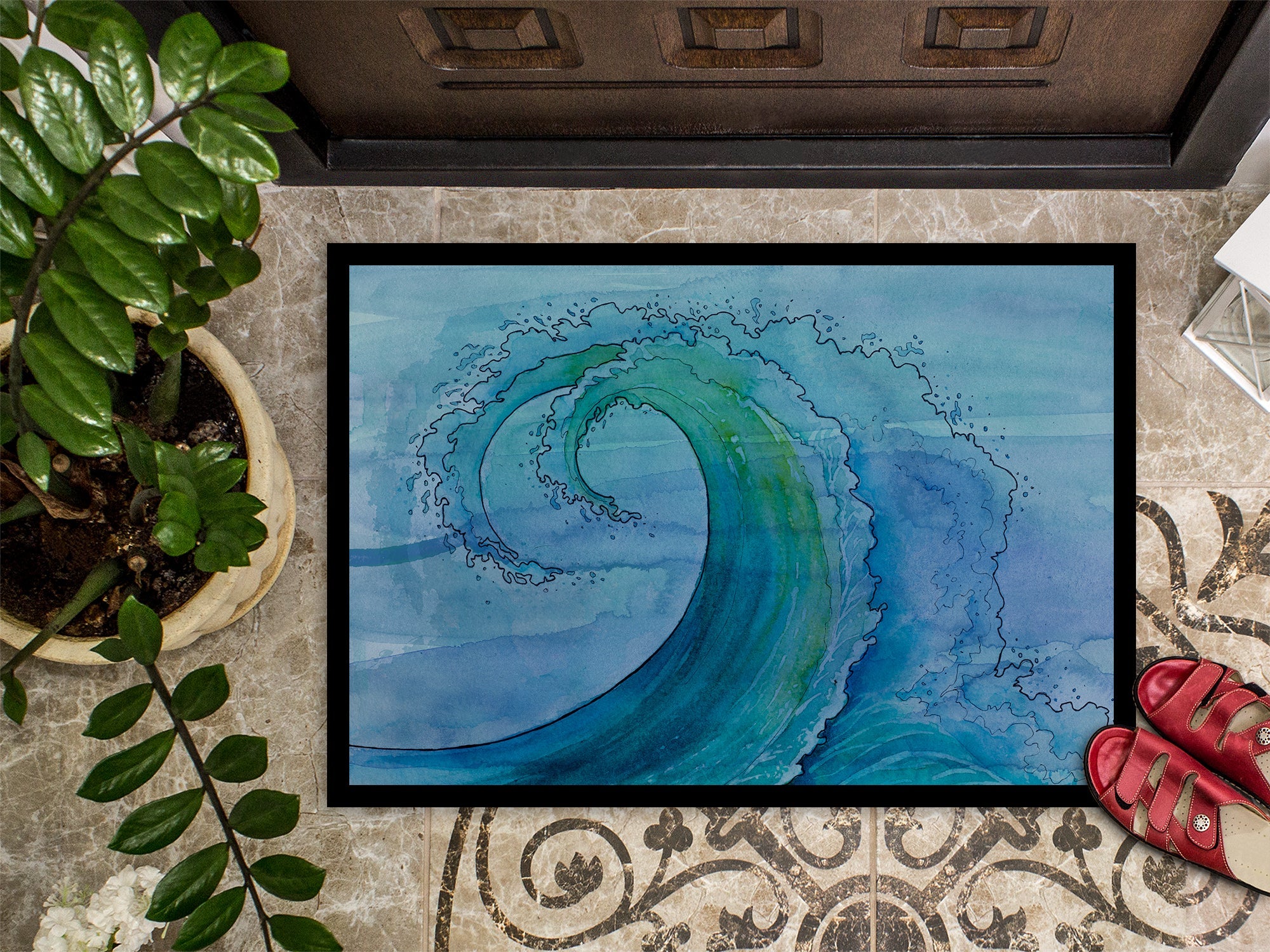 Abstract Wave Doormat Indoor Outdoor 18H X 27W Front Door Mat Rugs for Entryway, Non Slip Washable