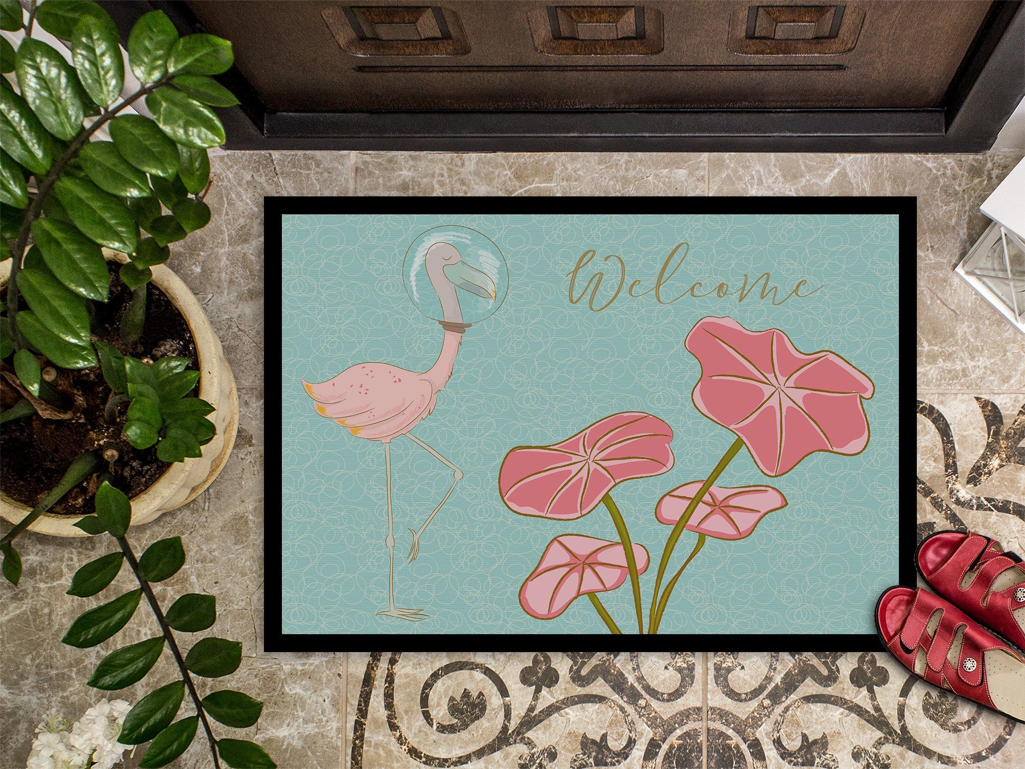 Flamingo Welcome Doormat Indoor Outdoor 18H X 27W Front Door Mat Rugs for Entryway, Non Slip Washable