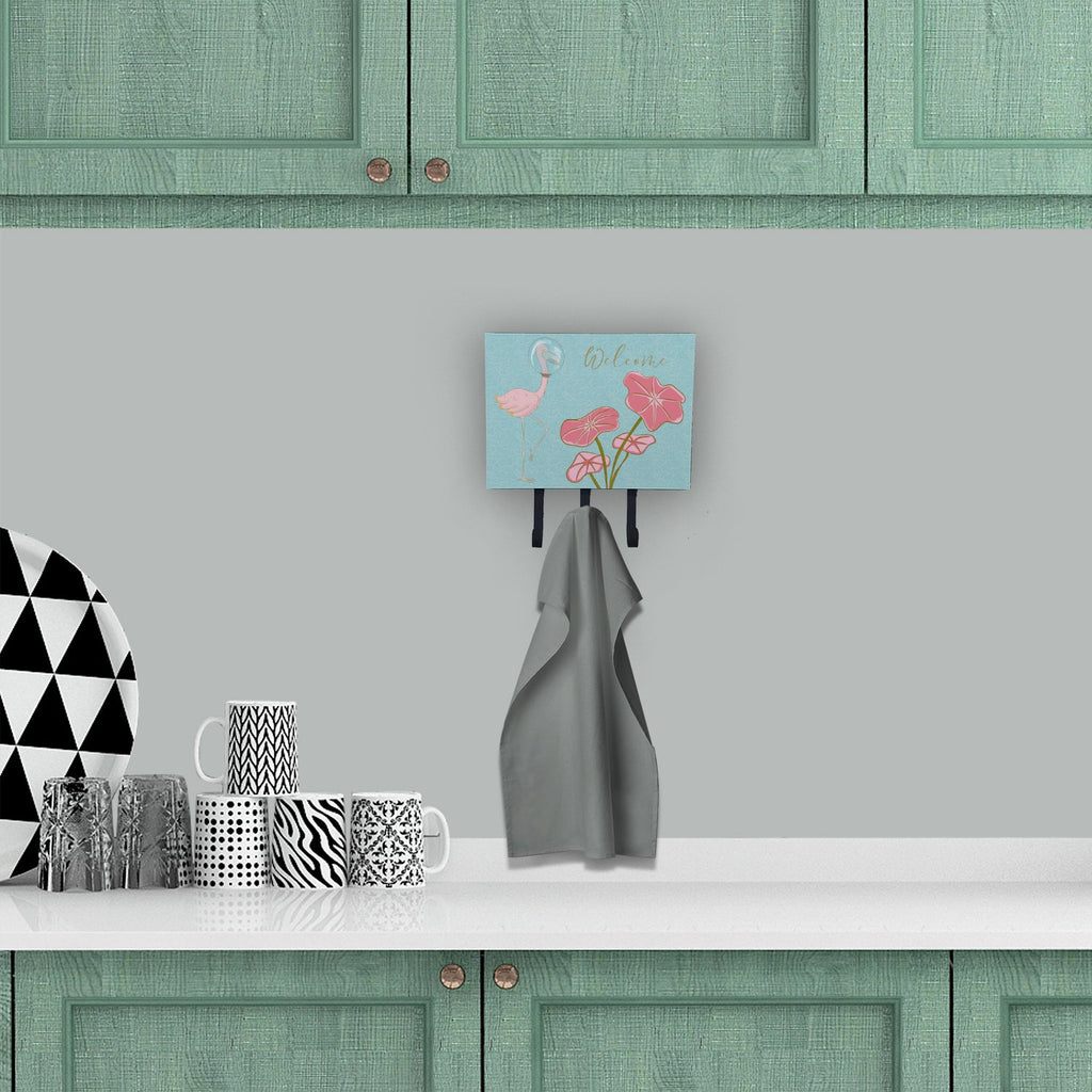 Flamingo Welcome Leash or Key Holder Wall Hooks, Coat Rack Wall Mount, for Hanging Keys, Towels, Aprons, Leashes