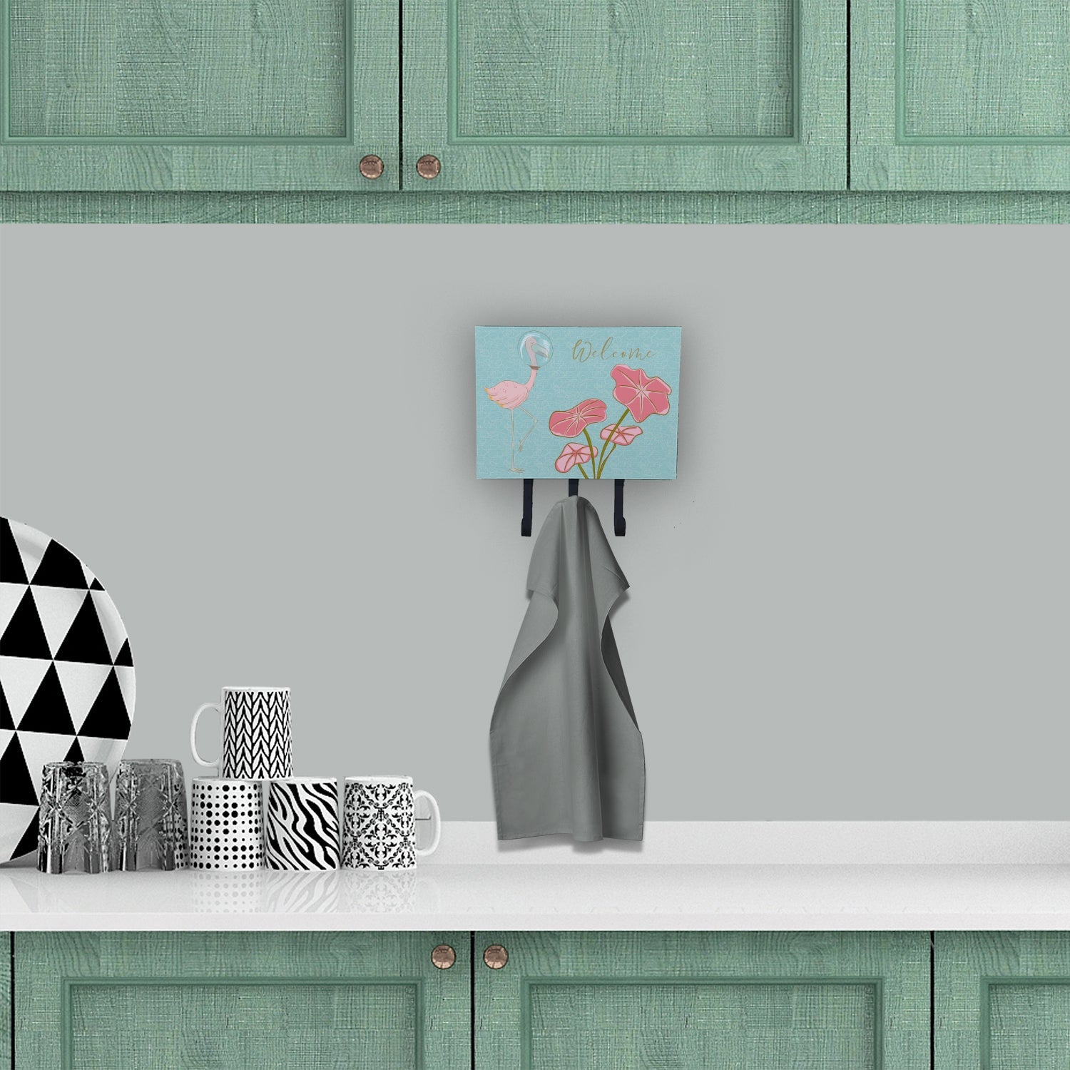 Flamingo Welcome Leash or Key Holder Wall Hooks, Coat Rack Wall Mount, for Hanging Keys, Towels, Aprons, Leashes