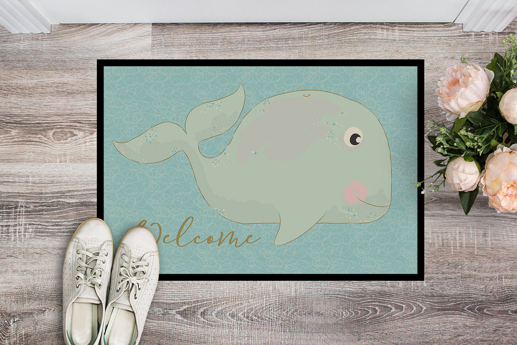 Whale Welcome Doormat Indoor Outdoor 18H X 27W Front Door Mat Rugs for Entryway, Non Slip Washable