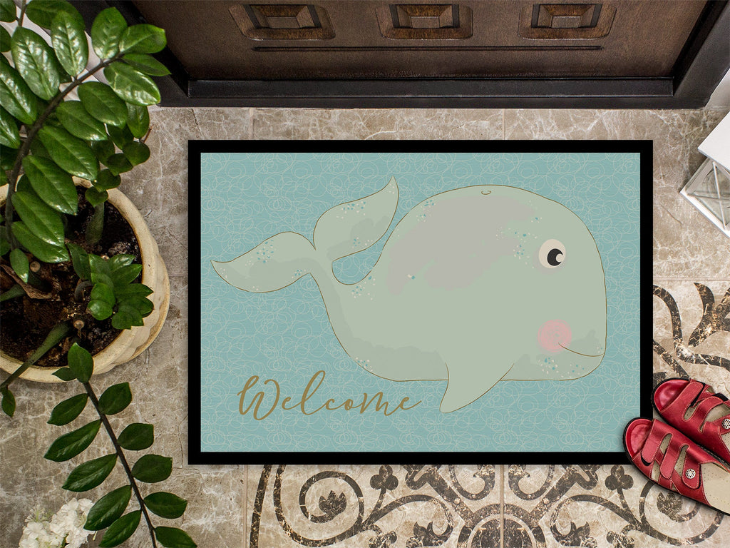 Whale Welcome Doormat Indoor Outdoor 18H X 27W Front Door Mat Rugs for Entryway, Non Slip Washable