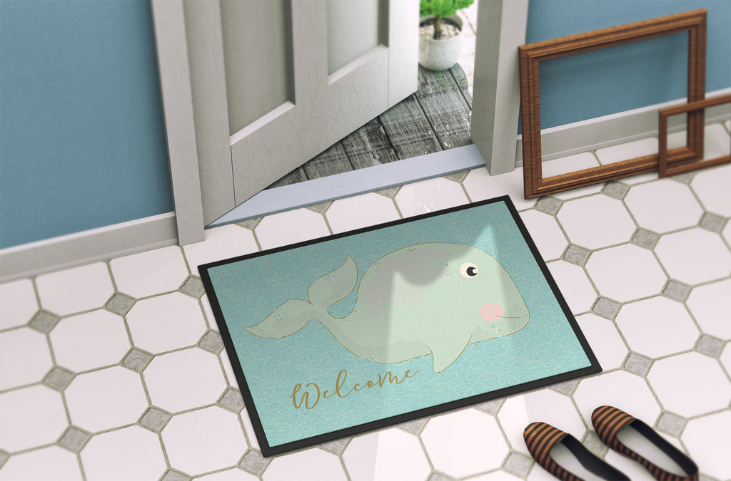 Whale Welcome Doormat Indoor Outdoor 18H X 27W Front Door Mat Rugs for Entryway, Non Slip Washable