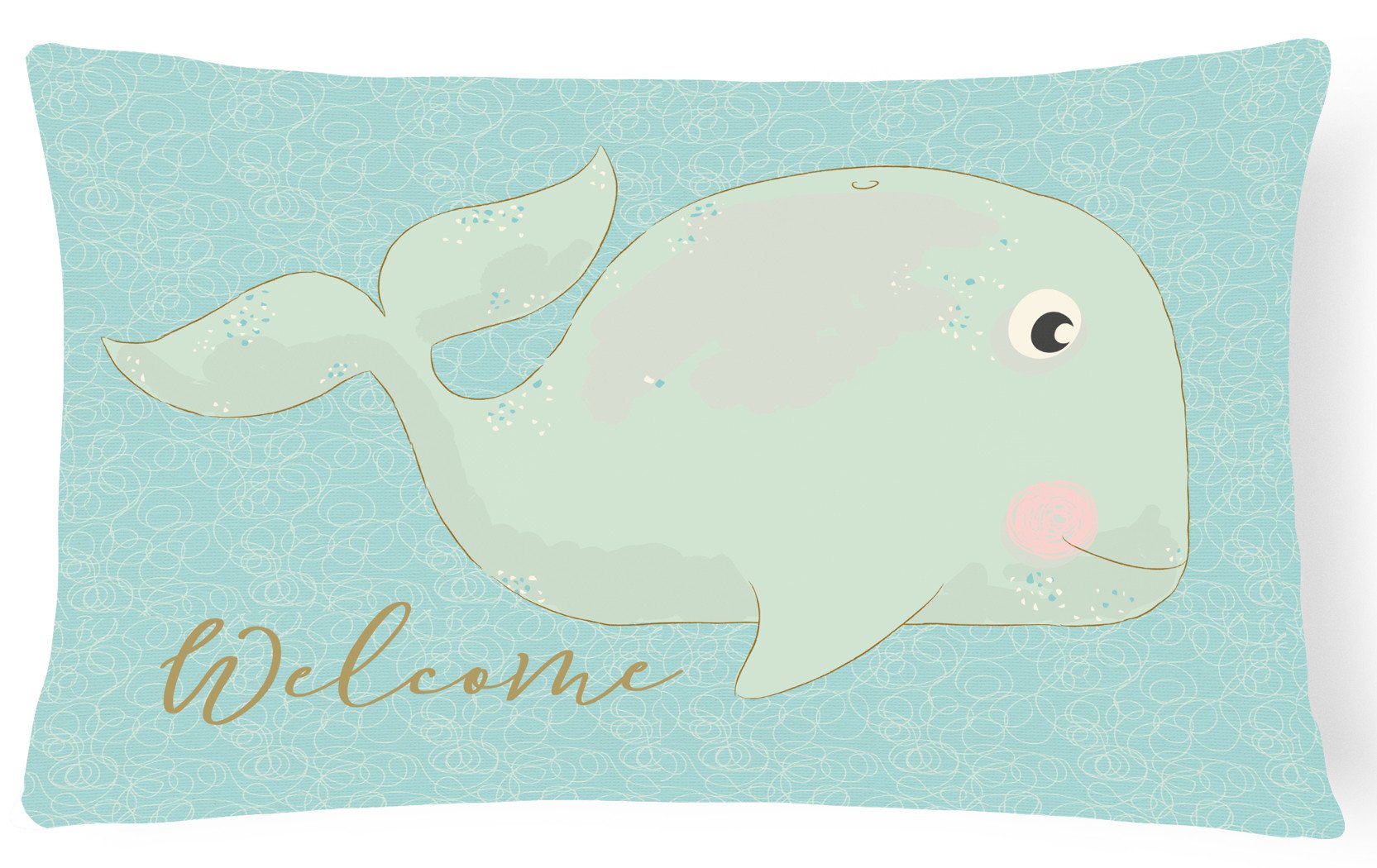 Whale Welcome Decorative Throw Pillow 12x16 Indoor Outdoor Accent Cushion, Fabric Cover with Insert for Sofa, Bed, Porch & Living Room