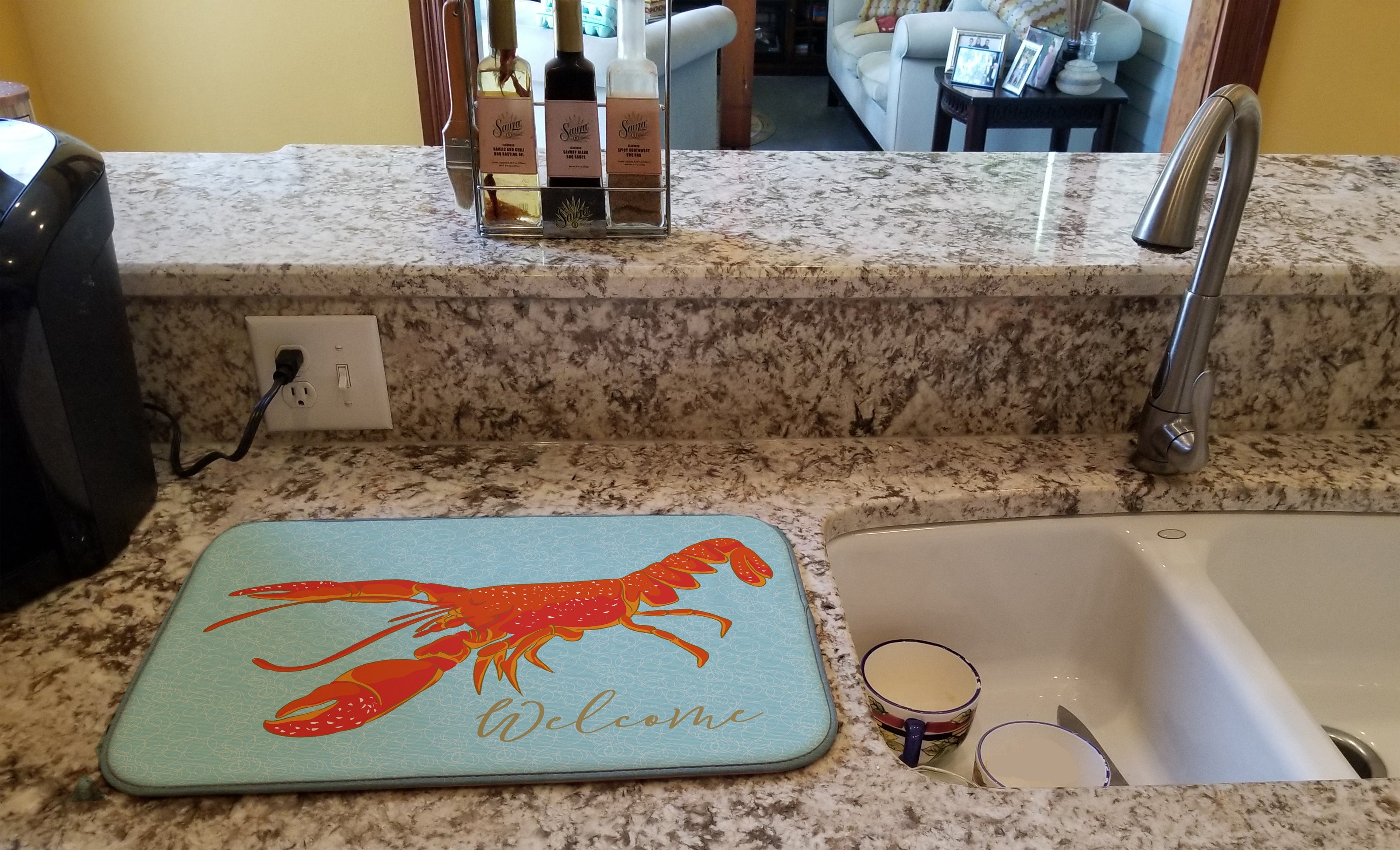 Lobster Welcome Dish Drying Mat Absorbent Dish Drying Mat Pad for Kitchen Counter Dish Drainer Mat for Countertop, 14 x 21", Multicolor
