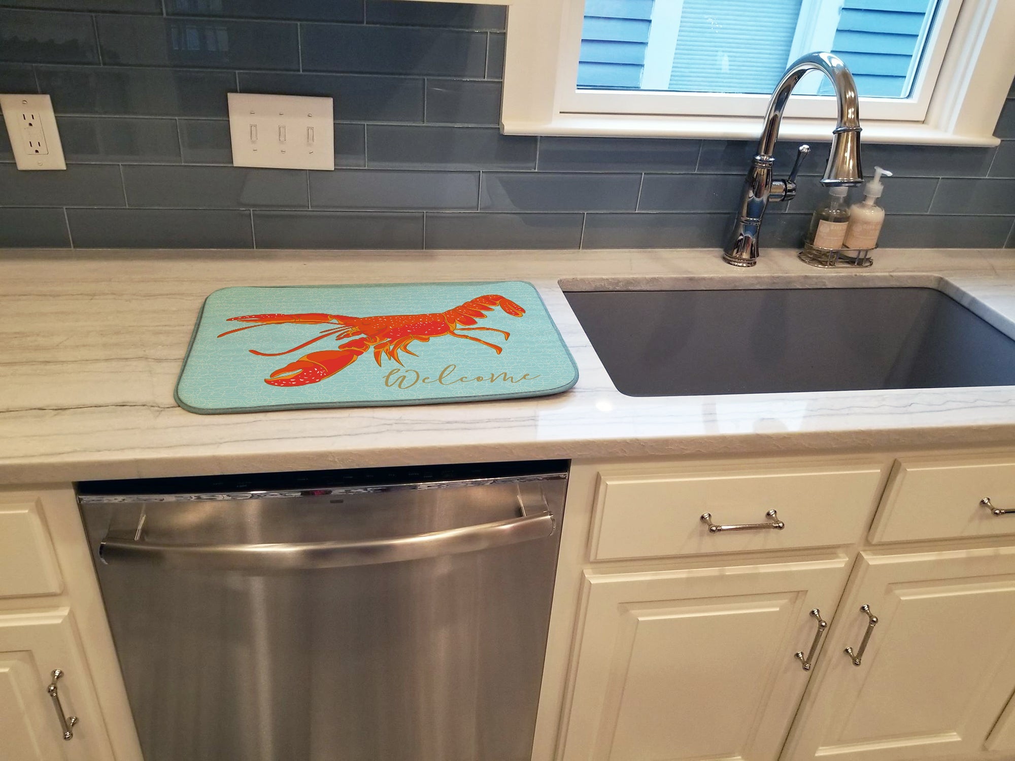 Lobster Welcome Dish Drying Mat Absorbent Dish Drying Mat Pad for Kitchen Counter Dish Drainer Mat for Countertop, 14 x 21", Multicolor