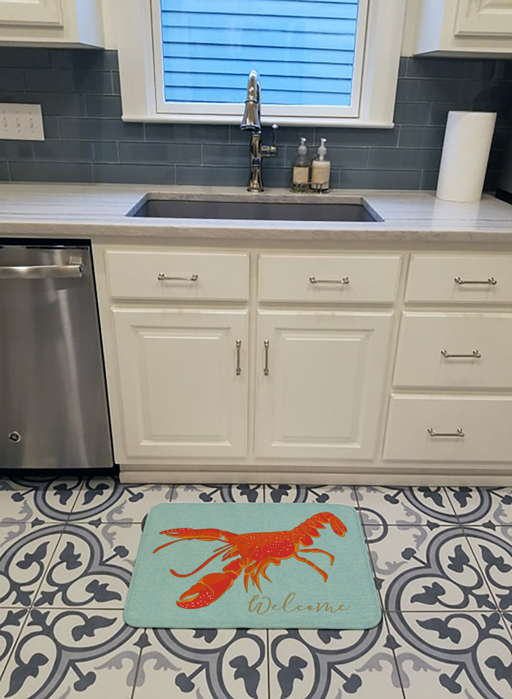 Lobster Welcome Memory Foam Kitchen Mat Machine Washable Anti-Fatigue Cushion Comfort Bath or Kitchen Rug