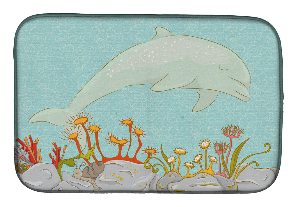 Dolphin Underwater Scene Dish Drying Mat Absorbent Dish Drying Mat Pad for Kitchen Counter Dish Drainer Mat for Countertop, 14 x 21", Multicolor