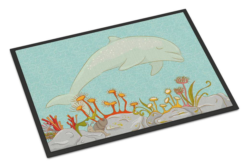 Dolphin Underwater Scene Doormat Indoor Outdoor 18H X 27W Front Door Mat Rugs for Entryway, Non Slip Washable