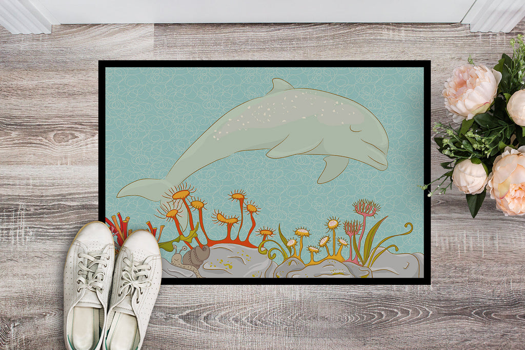 Dolphin Underwater Scene Doormat Indoor Outdoor 18H X 27W Front Door Mat Rugs for Entryway, Non Slip Washable