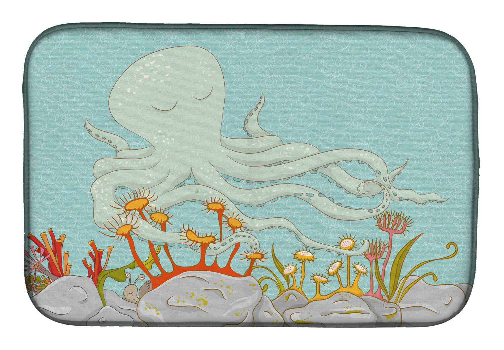 Octopus Underwater Scene Dish Drying Mat Absorbent Dish Drying Mat Pad for Kitchen Counter Dish Drainer Mat for Countertop, 14 x 21", Multicolor