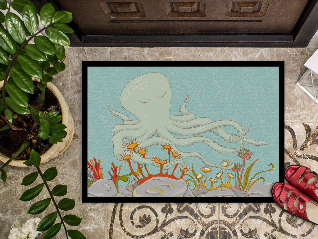 Octopus Underwater Scene Doormat Indoor Outdoor 18H X 27W Front Door Mat Rugs for Entryway, Non Slip Washable