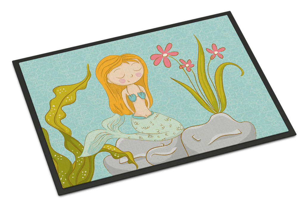 Mermaid Underwater Scene Doormat Indoor Outdoor 24H X 36W Front Door Mat Rugs for Entryway, Non Slip Washable Low Pile,
