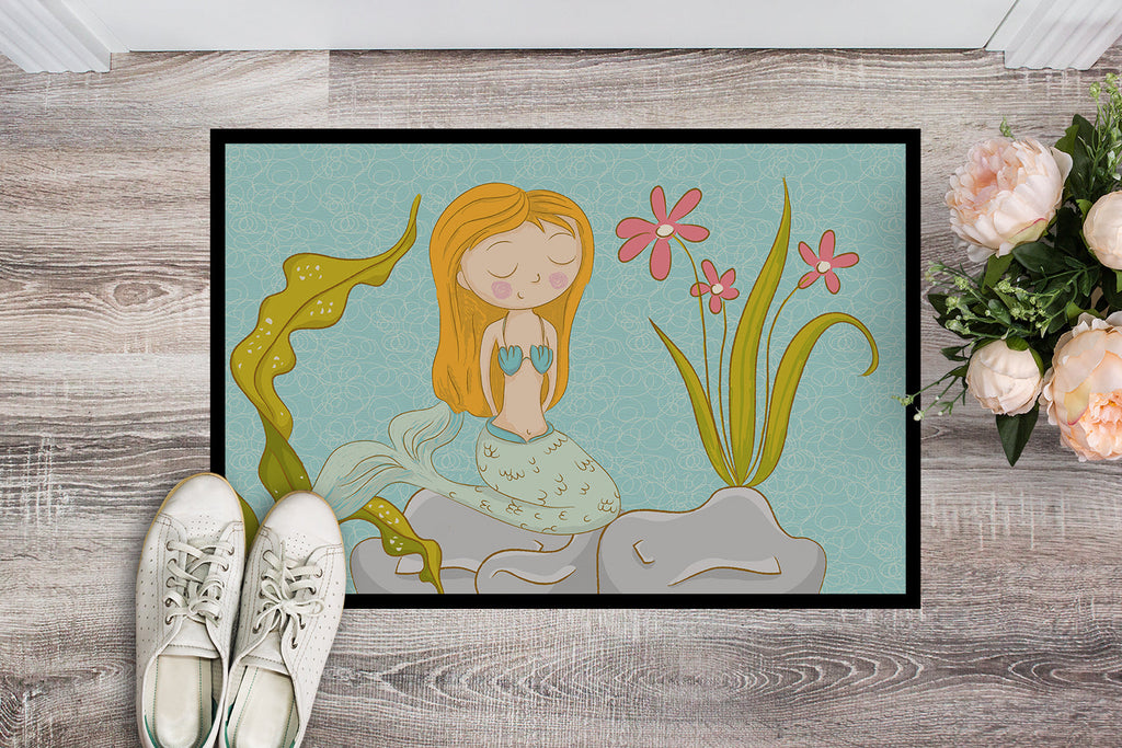 Mermaid Underwater Scene Doormat Indoor Outdoor 24H X 36W Front Door Mat Rugs for Entryway, Non Slip Washable Low Pile,