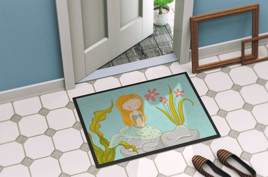 Mermaid Underwater Scene Doormat Indoor Outdoor 24H X 36W Front Door Mat Rugs for Entryway, Non Slip Washable Low Pile,